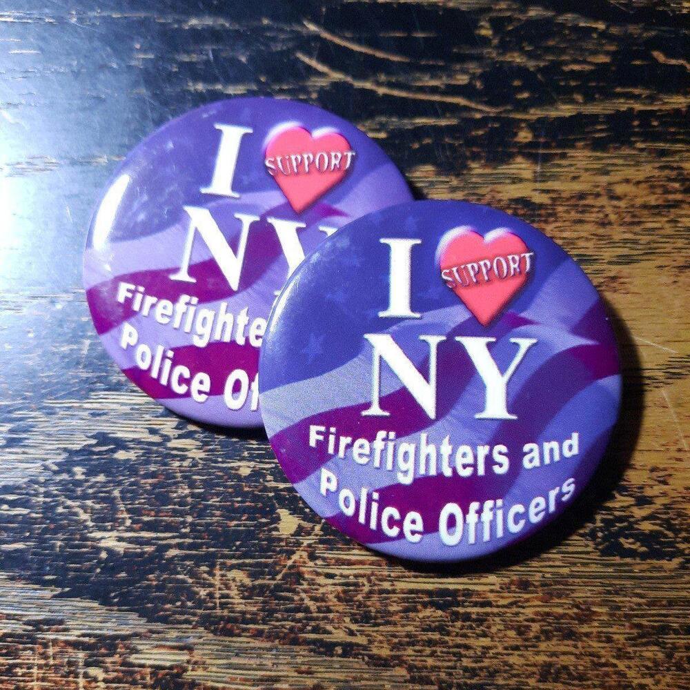 2 vintage New York City fire & police support buttons